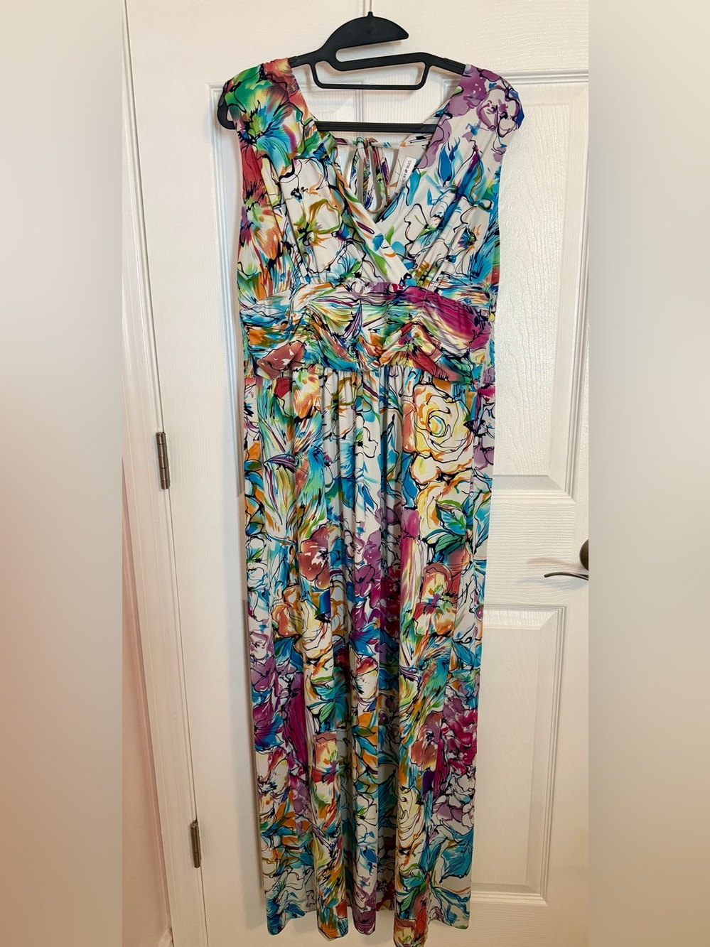 Vintage Fashion Bug Floral Abstract Watercolor Sleeveless Maxi Dress Sz M